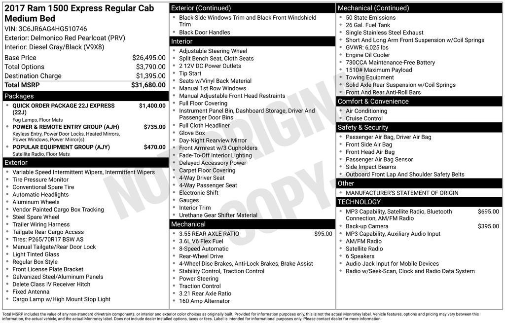 2017 RAM 1500 Express Regular Cab 4x2 6'4" Box