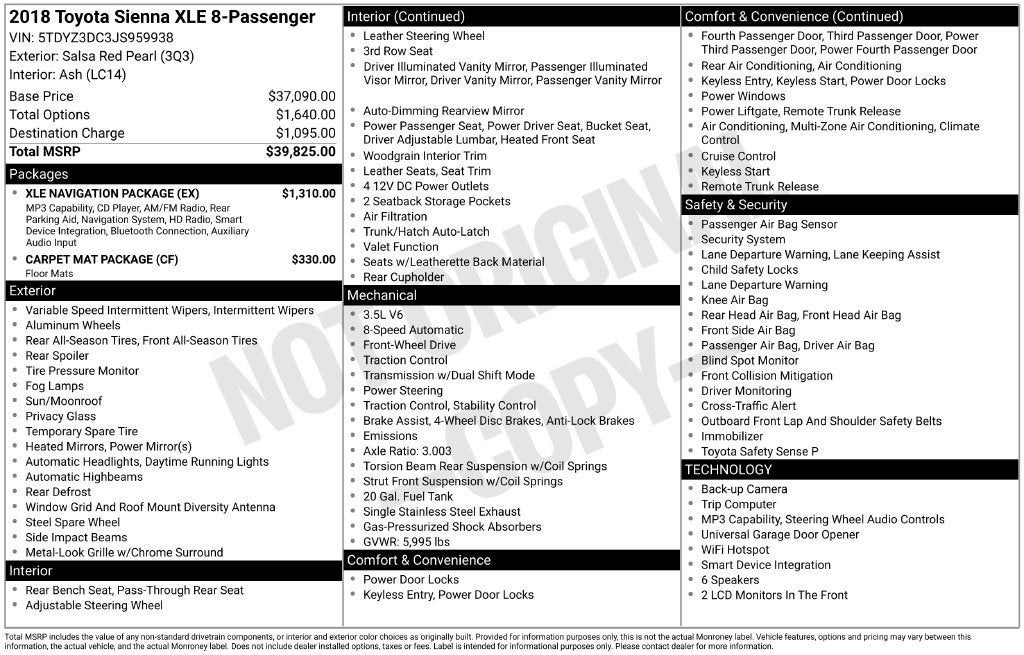 2018 Toyota Sienna XLE Auto Access Seat