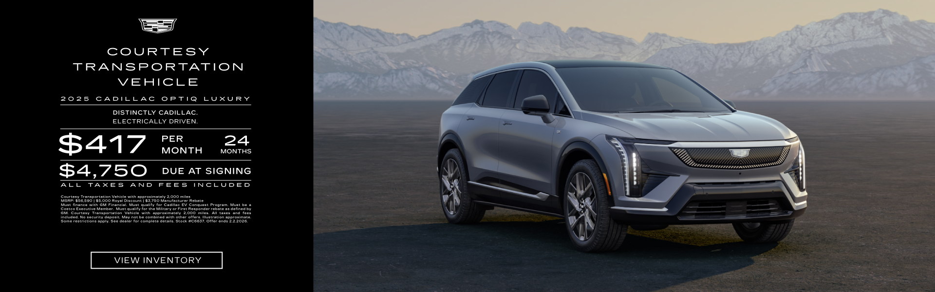 Lease a 2025 Cadillac OPTIQ Luxury for $417/month for 24 months, with $4,750 due at signing. All Taxes and Fees Included!