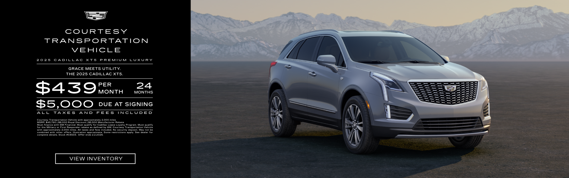 Lease a 2025 Cadillac XT5 Premium Luxury for $439/month for 24 months, with $5,000 due at signing. All Taxes and Fees Included!