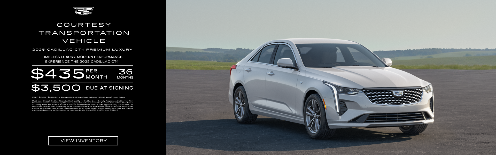 2025 Cadillac CT4 Premium Luxury | $435/month for 36 months | $3,500 due at signing | 10,000 miles per year
