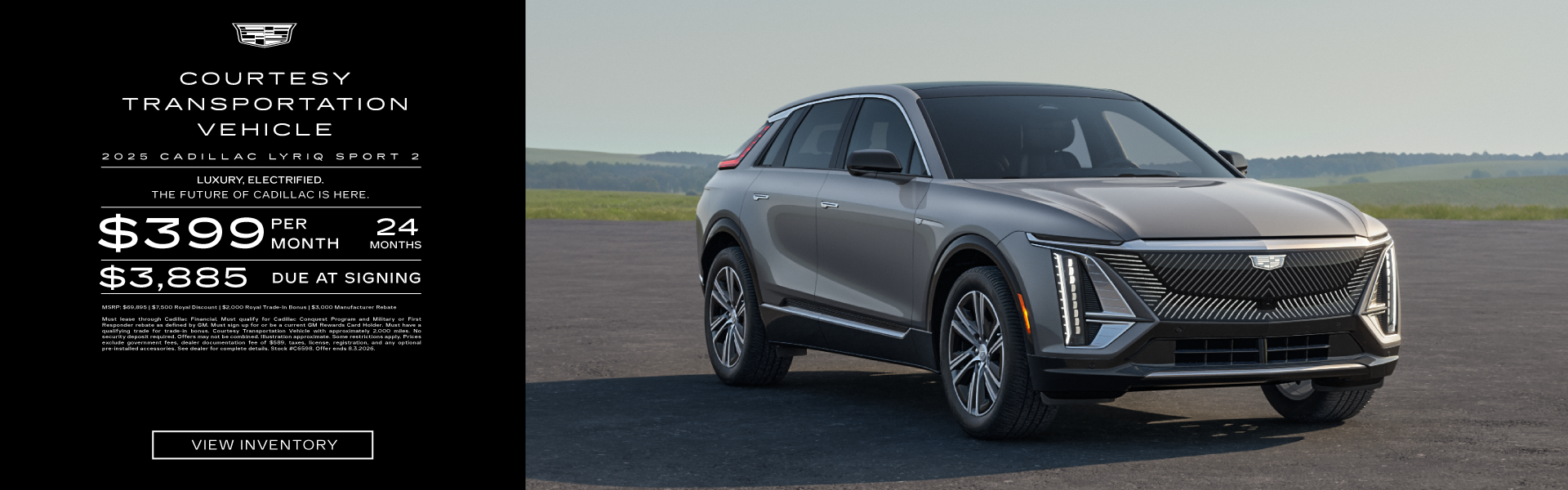 2025 Cadillac LYRIQ Sport 2 | $399/month for 24 months | $3,885 due at signing | 10,000 miles per year