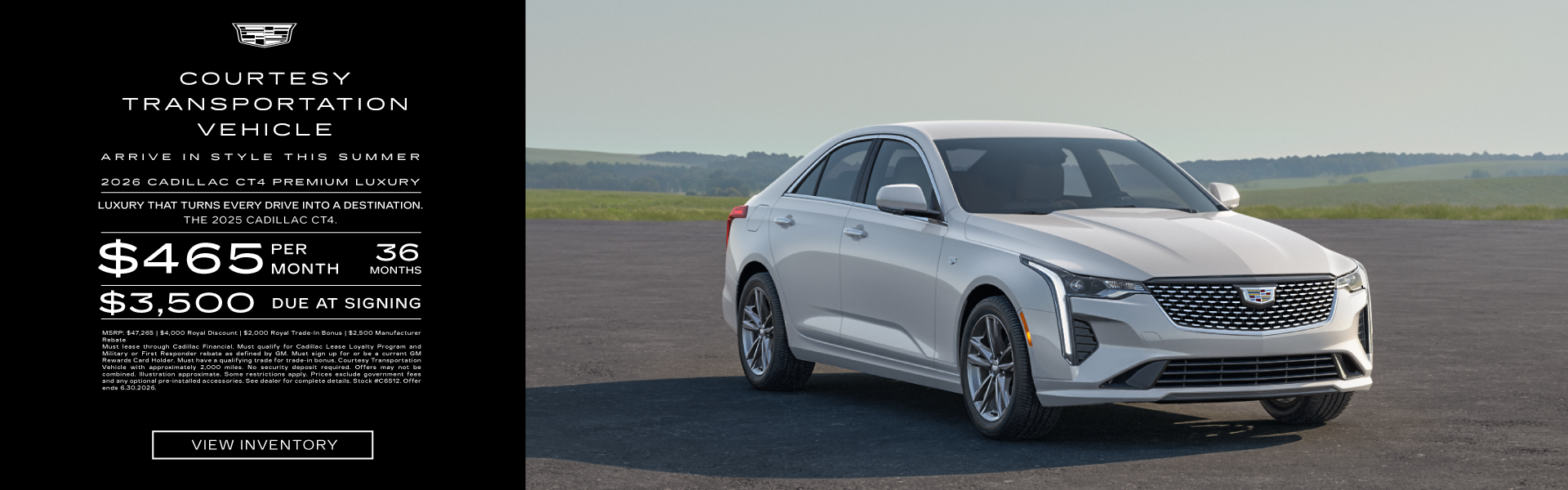 2025 Cadillac CT4 Premium Luxury | $465/month for 36 months | $3,500 due at signing | 10,000 miles per year