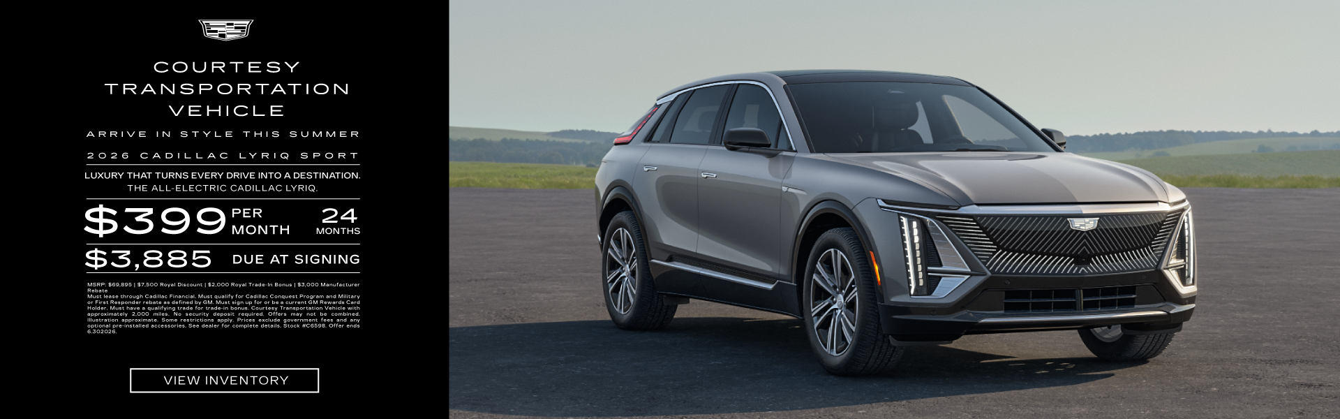 2025 Cadillac LYRIQ Sport | $399/month for 24 months | $3,885 due at signing | 10,000 miles per year
