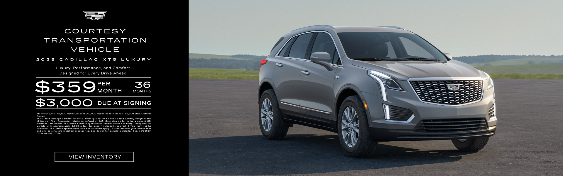 2025 Cadillac XT5 Luxury. $359/month for 36 months | $3,000 due at signing.